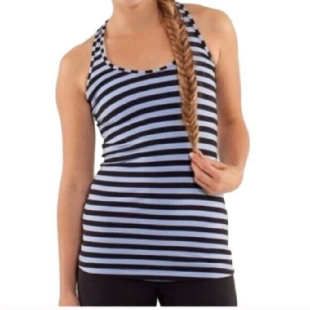 LULULEMON ^*  COOL Racerback Tank top Black and Lilac Stripe
